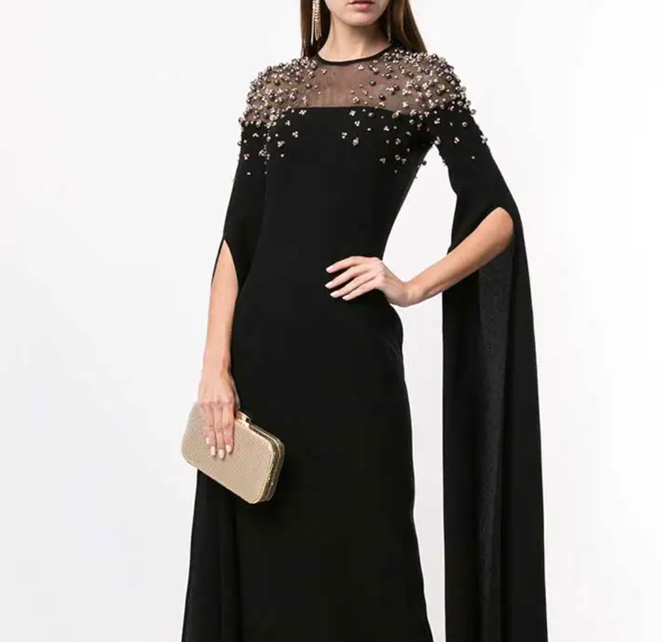 embellished cape-sleeve evening gown – Sherita-1