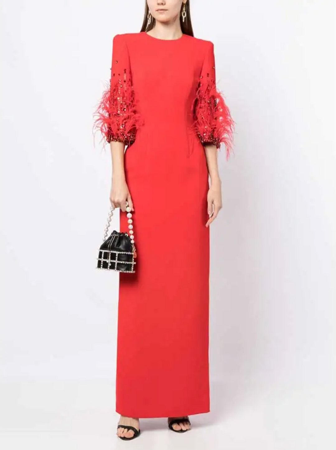 Feather-embellished sleeve gown – Zuleyhaa