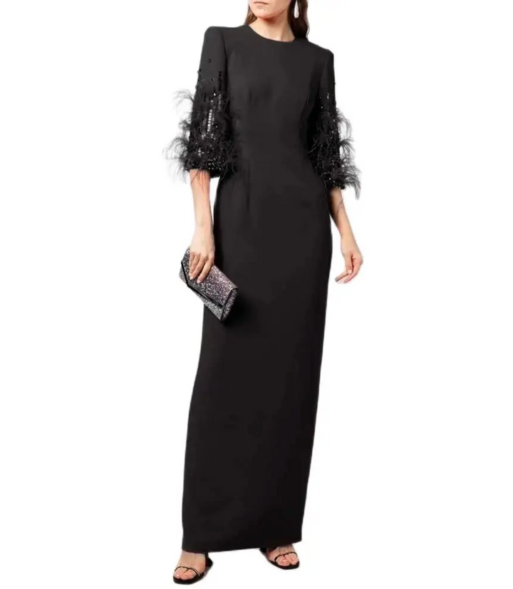 Feather-embellished sleeve gown – Zuleyhaa