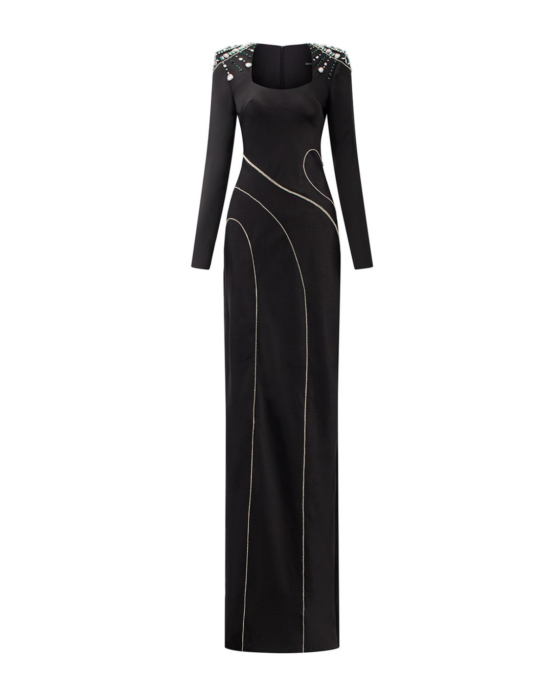 Embellished shoulder gown with curved seaming – Zaslen