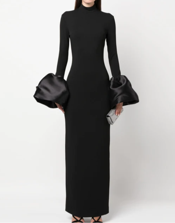 long-sleeve column dress with sculpted satin cuffs - ODD- Josmien