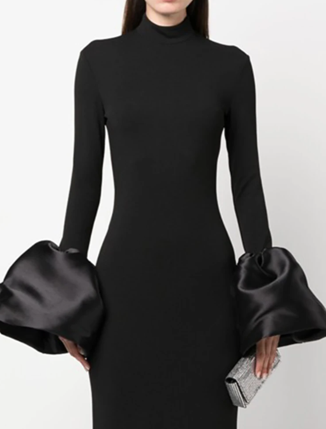 long-sleeve column dress with sculpted satin cuffs - ODD- Josmien