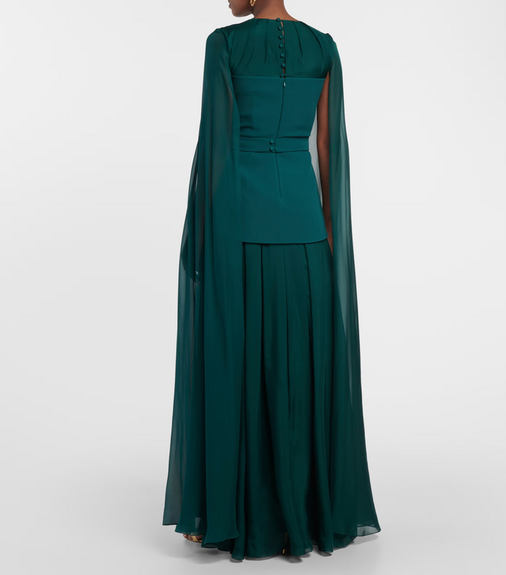 Chiffon cape gown with layered skirt – Nirmen-1