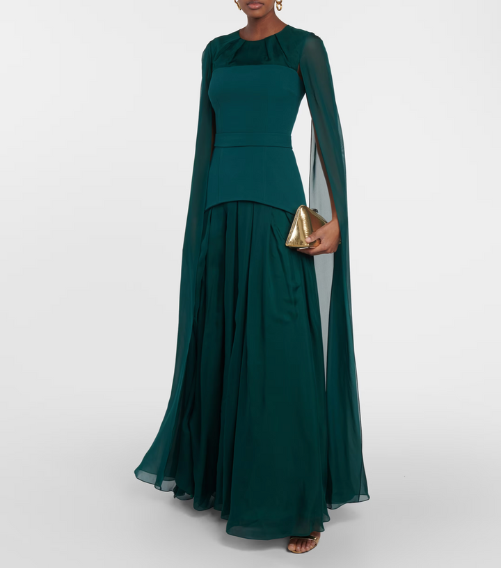 Chiffon cape gown with layered skirt – Nirmen-1
