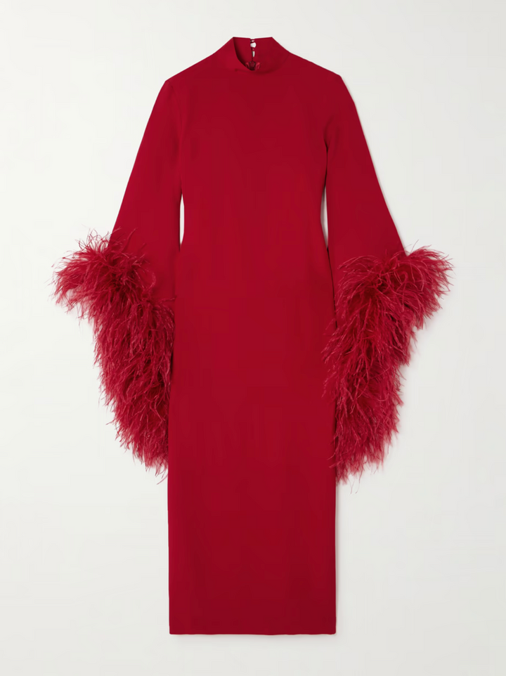 feather-trim midi dress with high neckline – Daale-1