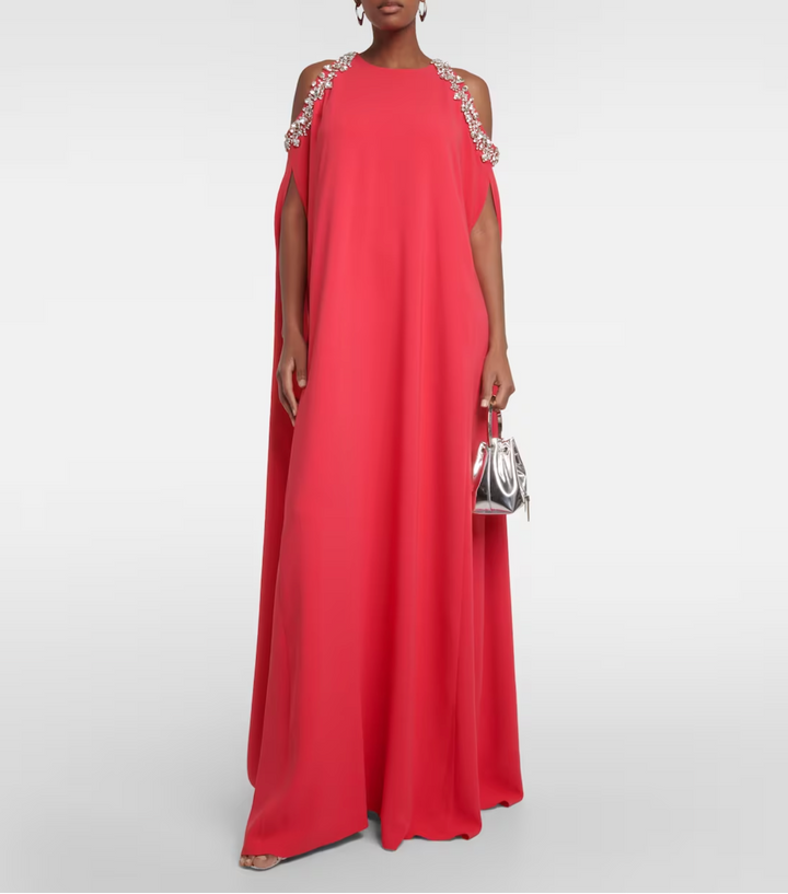 embellished cold-shoulder cape gown – Joriey