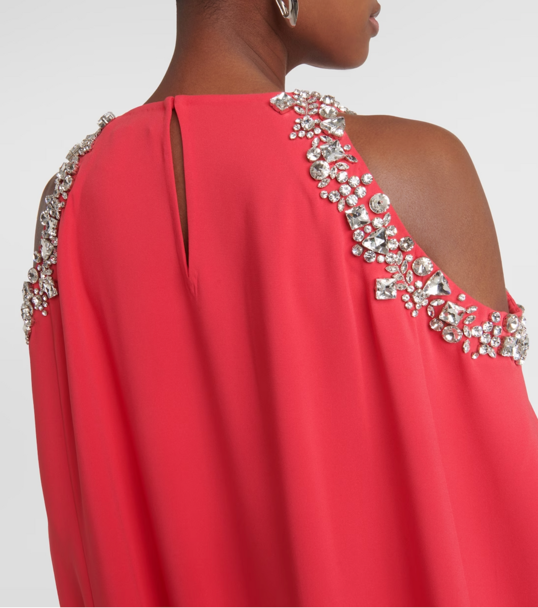 embellished cold-shoulder cape gown – ODD- Joriey