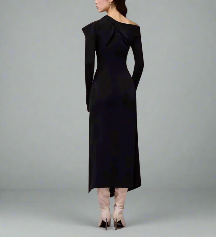 asymmetric off-shoulder draped midi dress – ODD- Degah