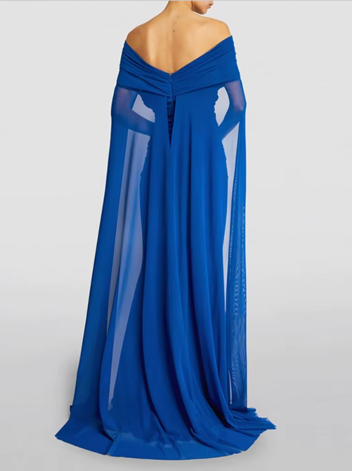 off-shoulder draped cape gown – Noral-1