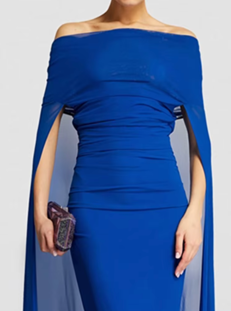off-shoulder draped cape gown – Noral-1