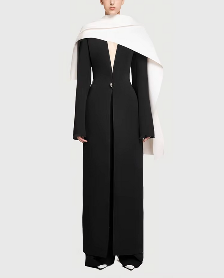 monochrome draped scarf coat dress – Goten