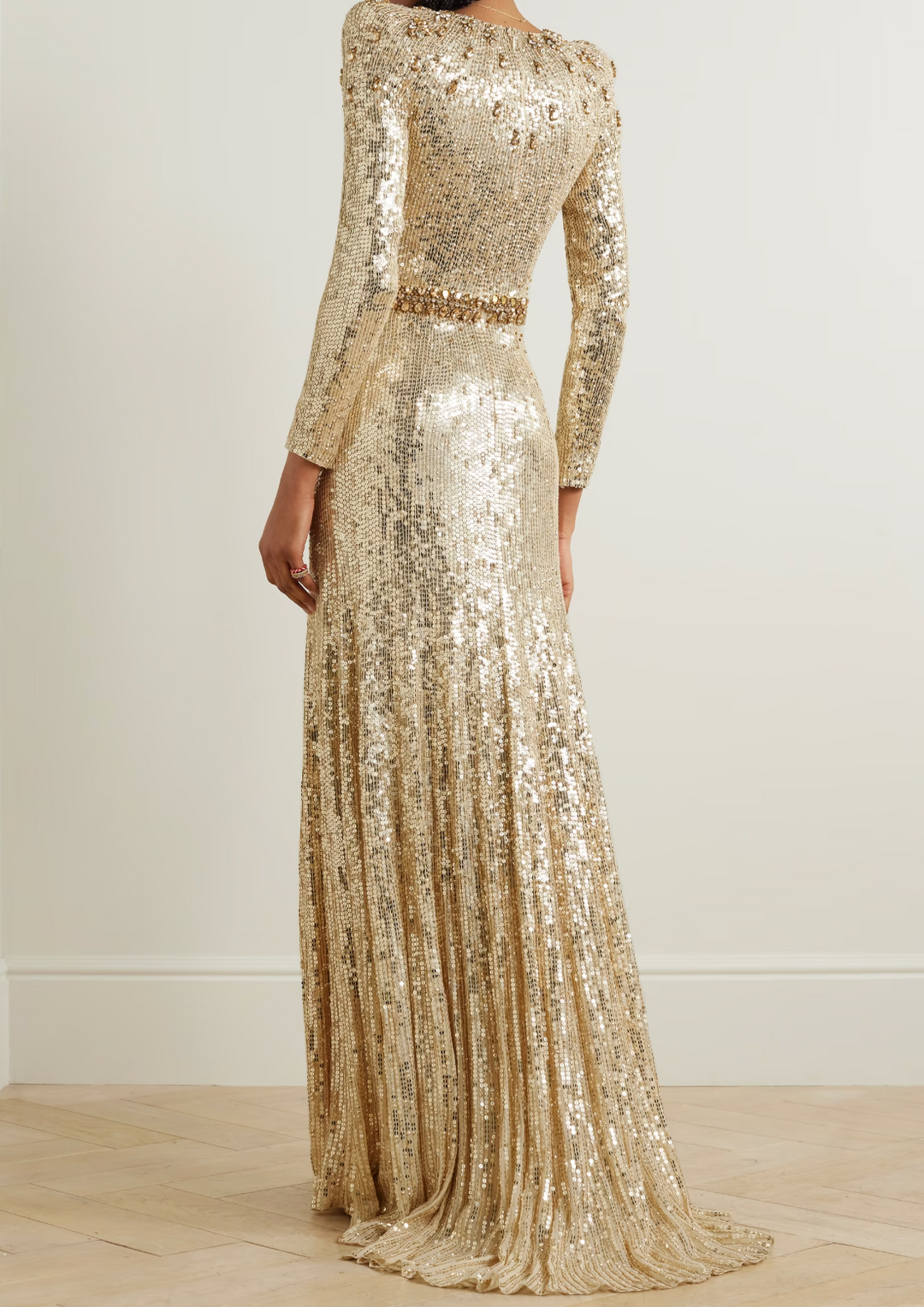Long sleeve column dress with sequined embellishments - ODD- Jinwy