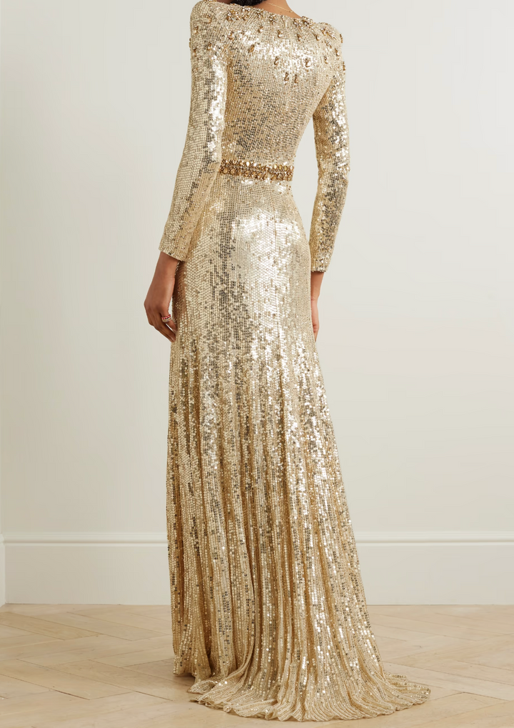 Long sleeve column dress with sequined embellishments - ODD- Jinwy