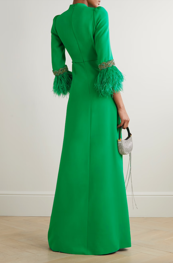 feather-trim slit-cuff gown – Tojen-1