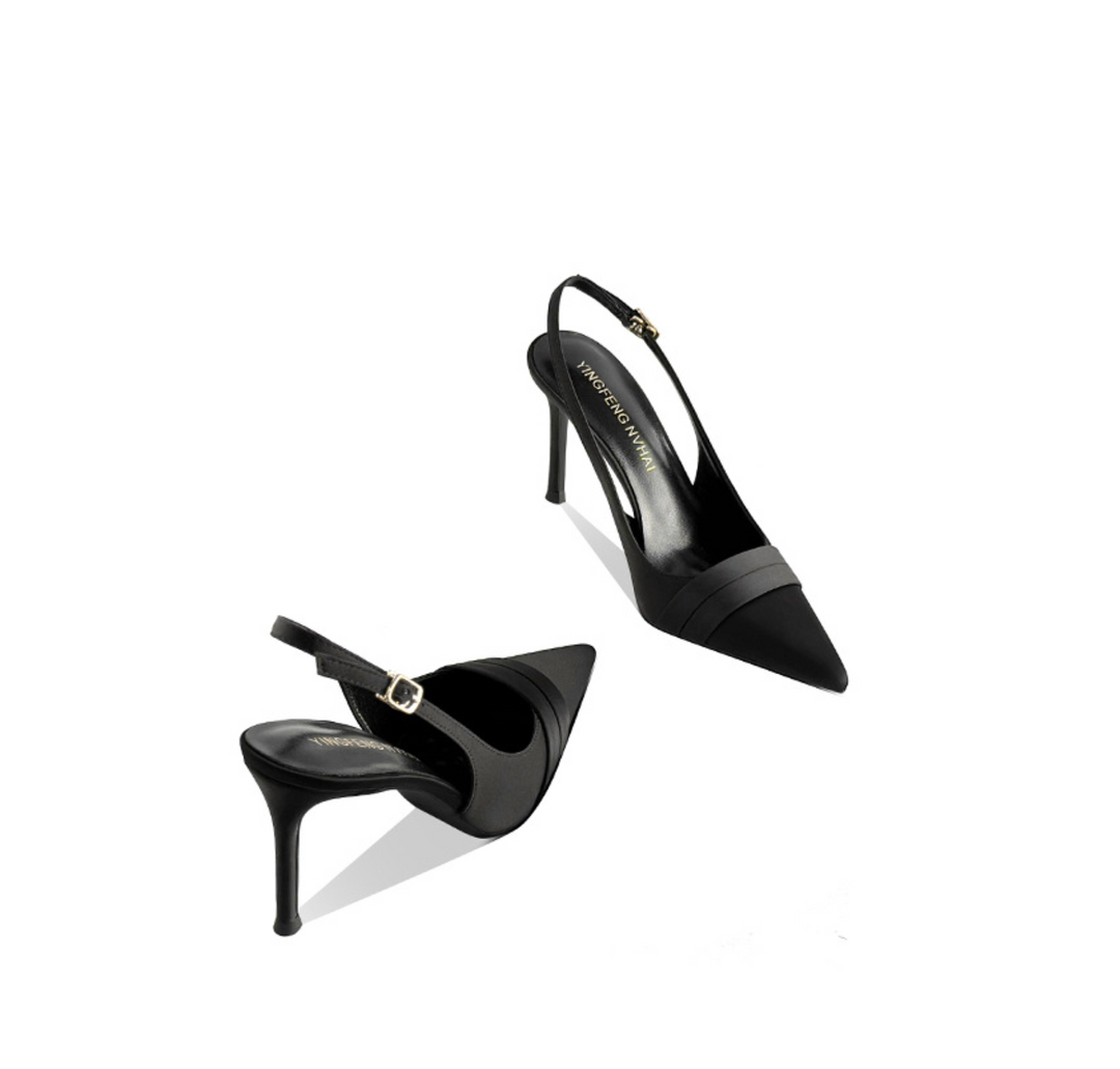 Pointed-Toe Satin Slingback Pumps – ODD- EVELYN
