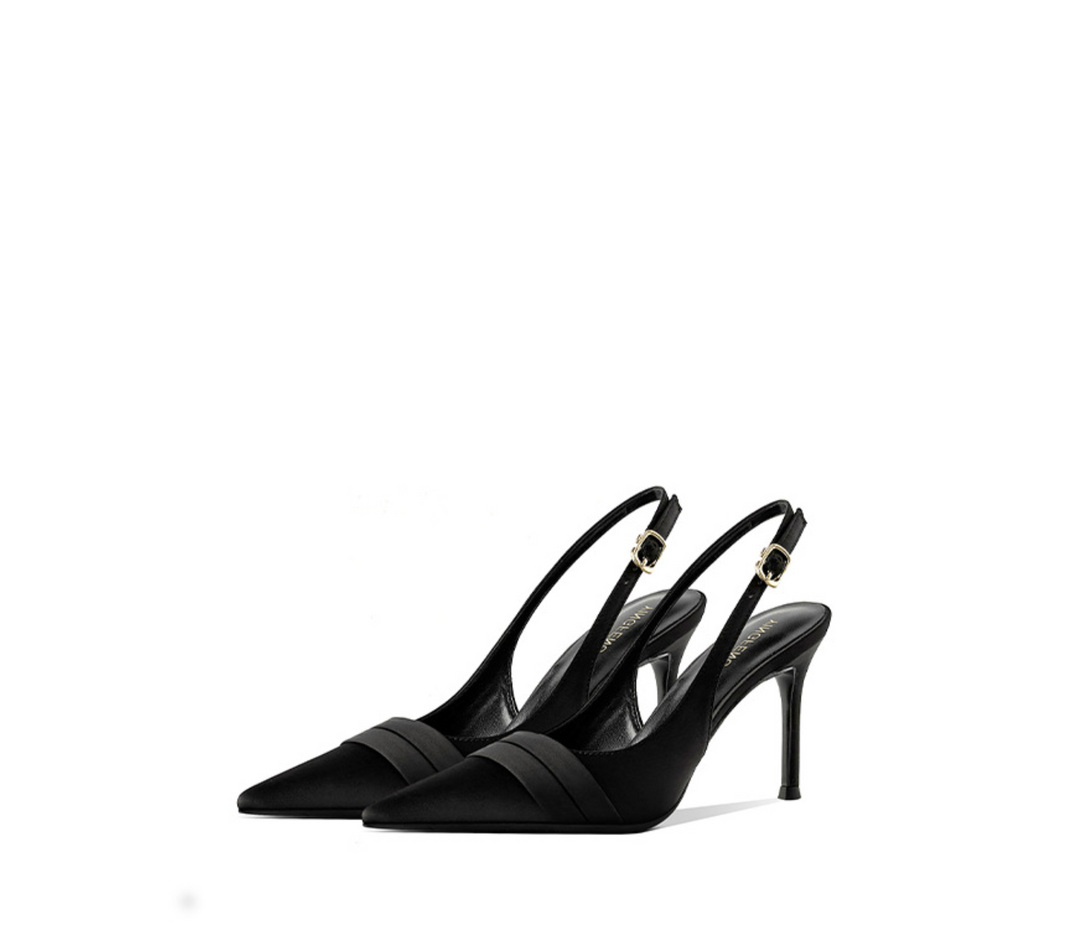 Pointed-Toe Satin Slingback Pumps – ODD- EVELYN
