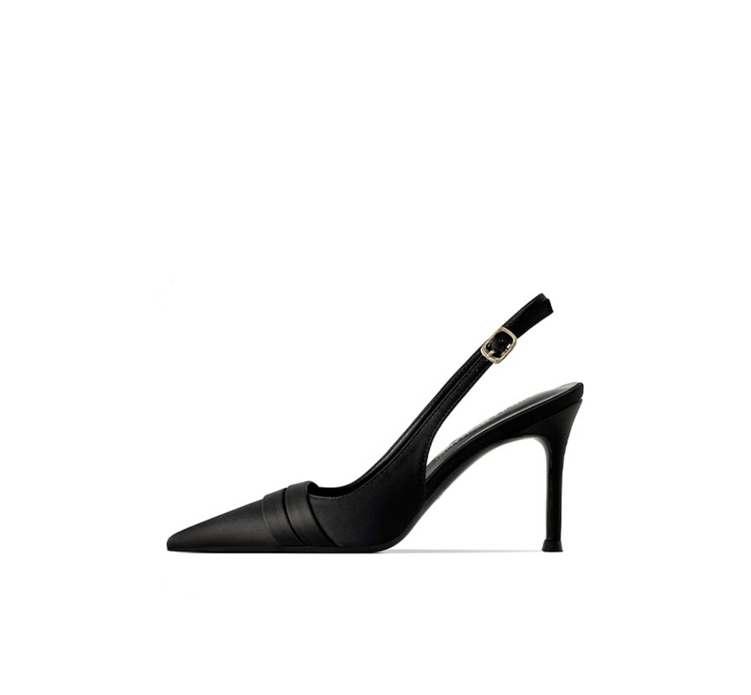 Pointed-Toe Satin Slingback Pumps – ODD- EVELYN