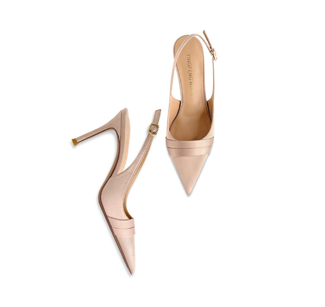 Pointed-Toe Satin Slingback Pumps – EVELYN