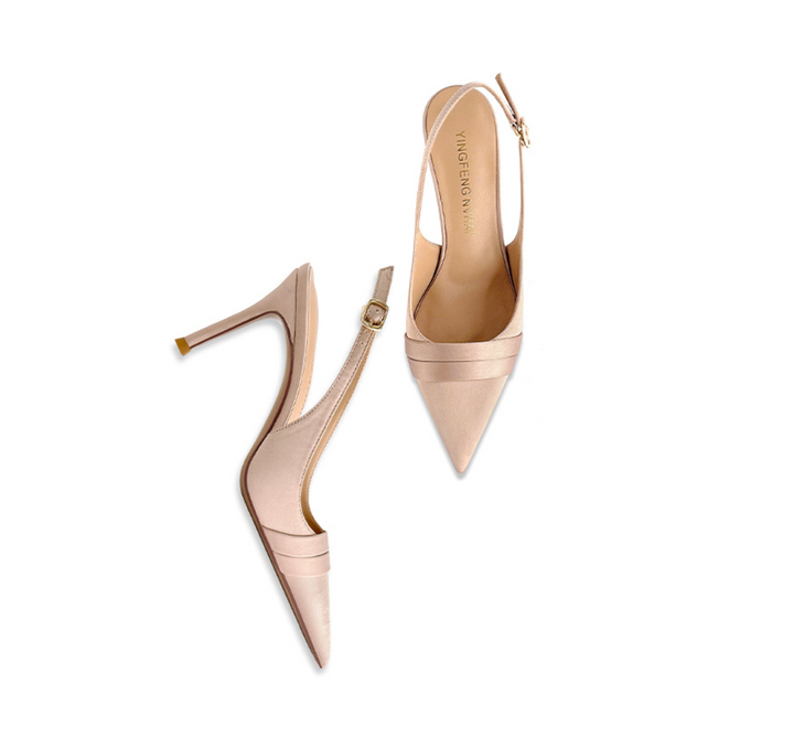 Pointed-Toe Satin Slingback Pumps – ODD- EVELYN