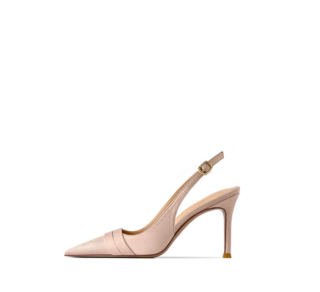 Pointed-Toe Satin Slingback Pumps – ODD- EVELYN