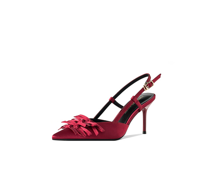 Textured Bow Satin Slingback Pumps – SCARLET