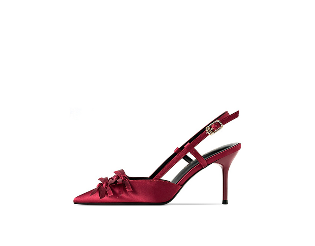 Textured Bow Satin Slingback Pumps – SCARLET