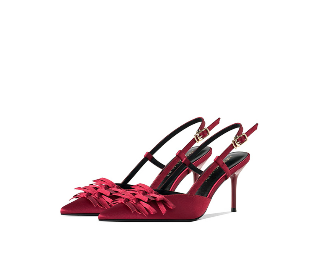 Textured Bow Satin Slingback Pumps – SCARLET