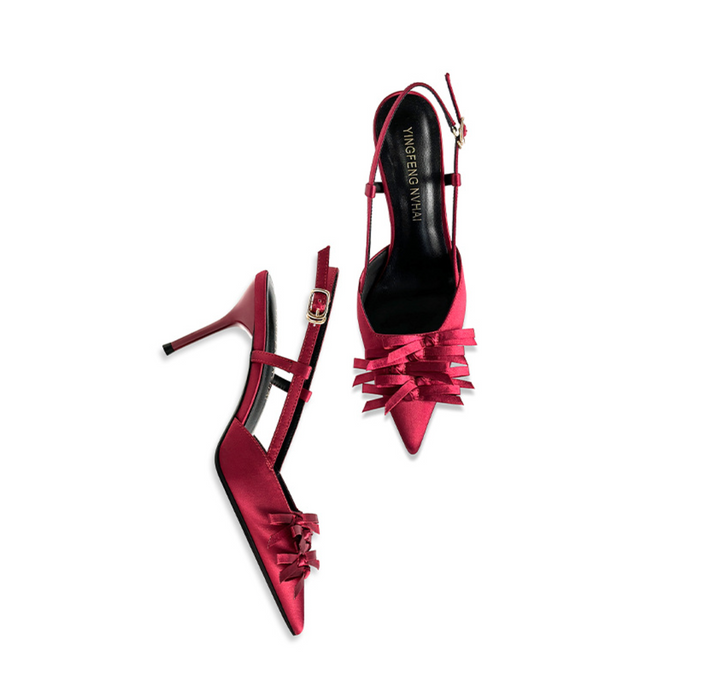 Textured Bow Satin Slingback Pumps – SCARLET