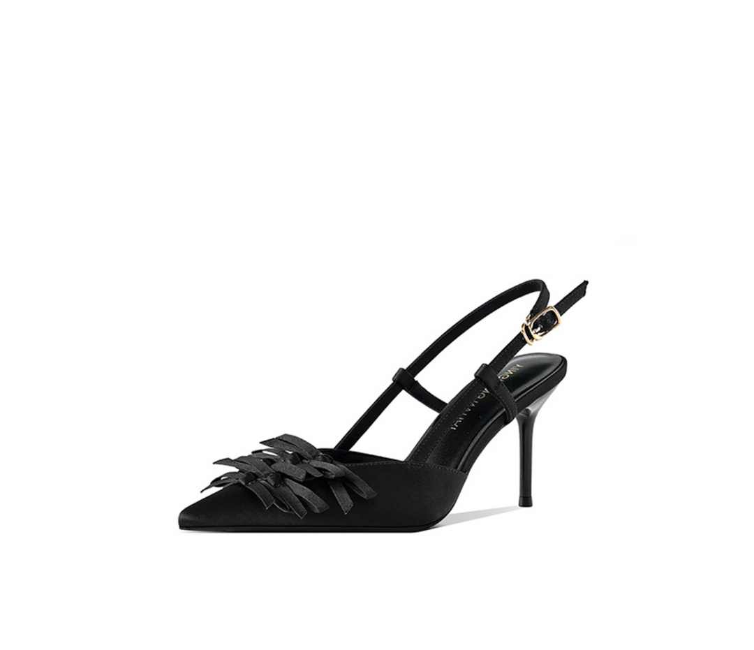Textured Bow Satin Slingback Pumps – SCARLET