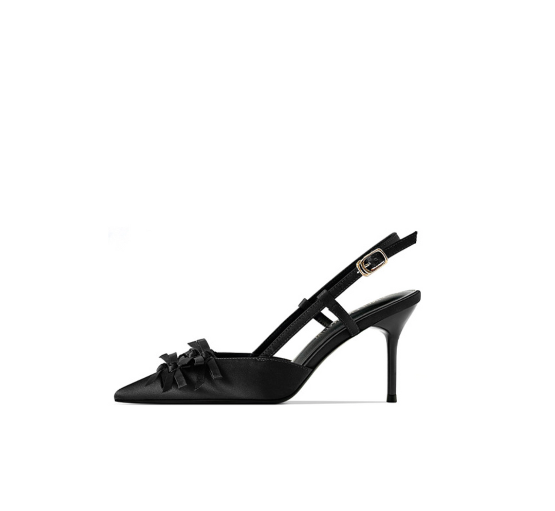 Textured Bow Satin Slingback Pumps – SCARLET