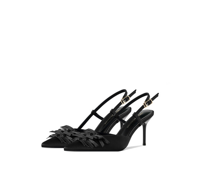 Textured Bow Satin Slingback Pumps – SCARLET