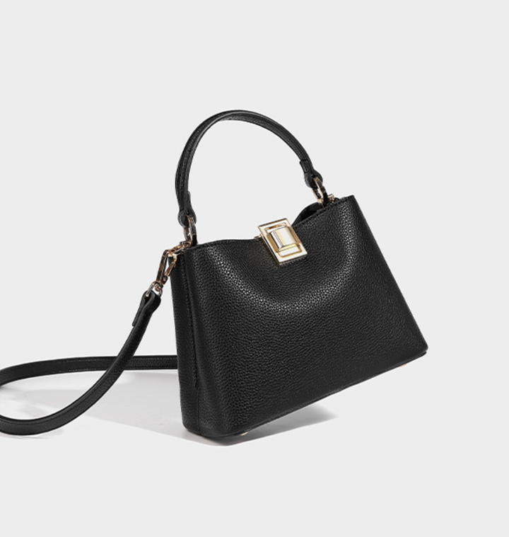 Textured Leather Handbag with Gold Push-Lock – NOVIR