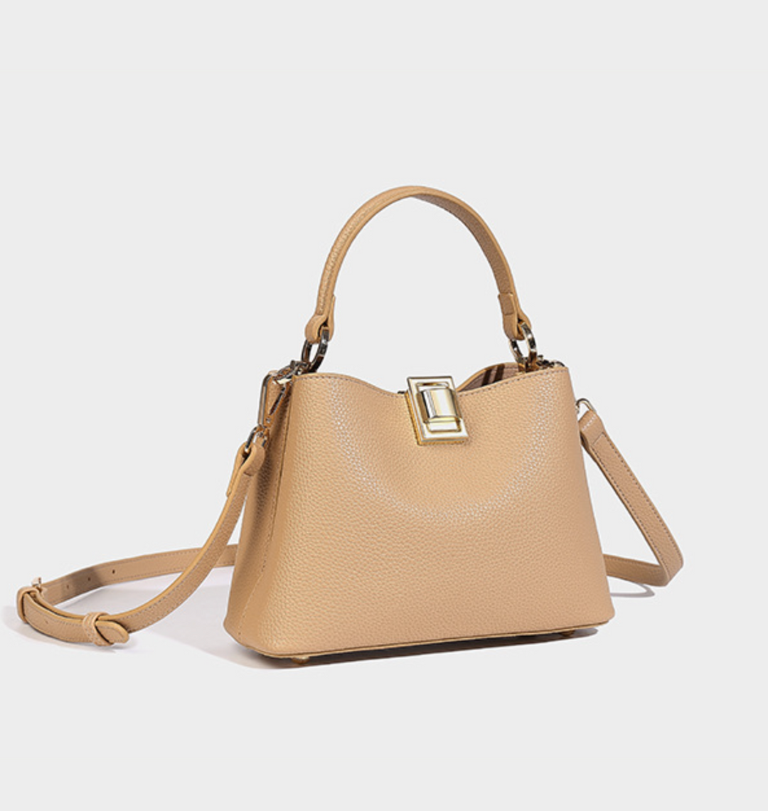 Textured Leather Handbag with Gold Push-Lock – NOVIR