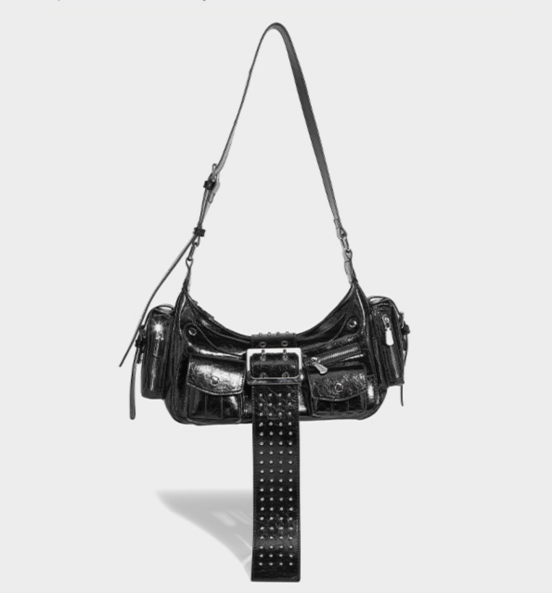 Metallic Buckled Shoulder Bag with Utility Pockets – NOVII