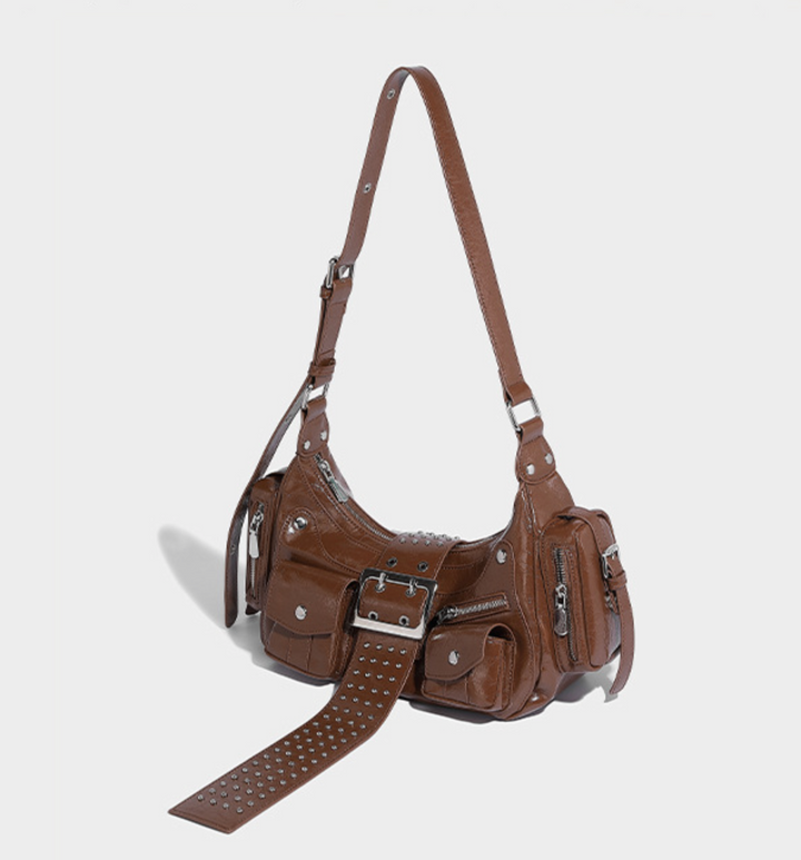 Metallic Buckled Shoulder Bag with Utility Pockets – NOVII