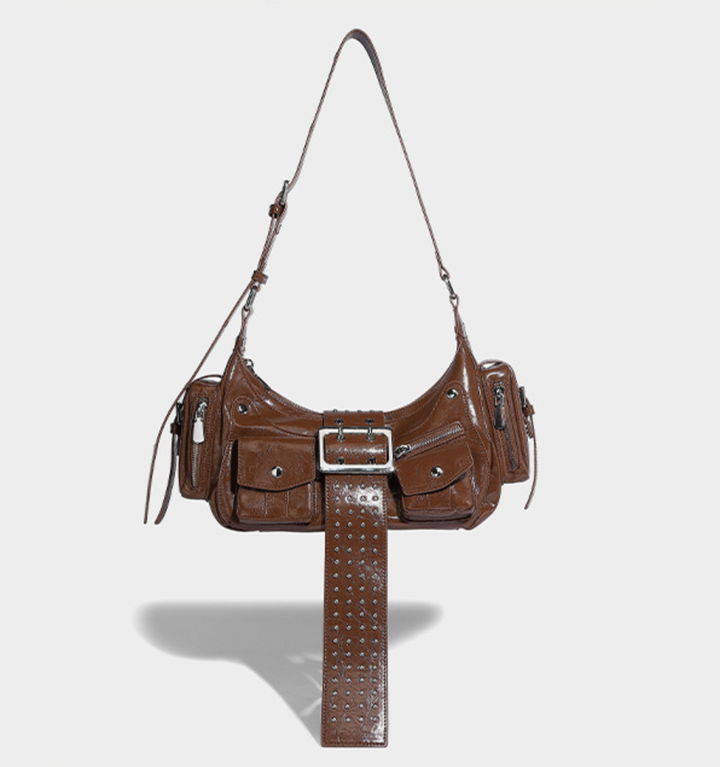 Metallic Buckled Shoulder Bag with Utility Pockets – NOVII