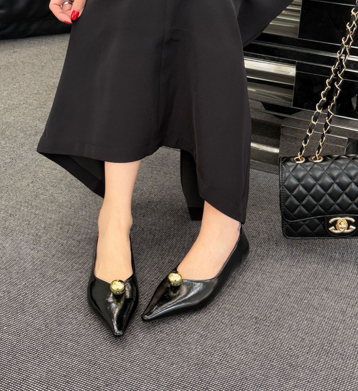 pointed black flats with gold dome detail - VEIRA