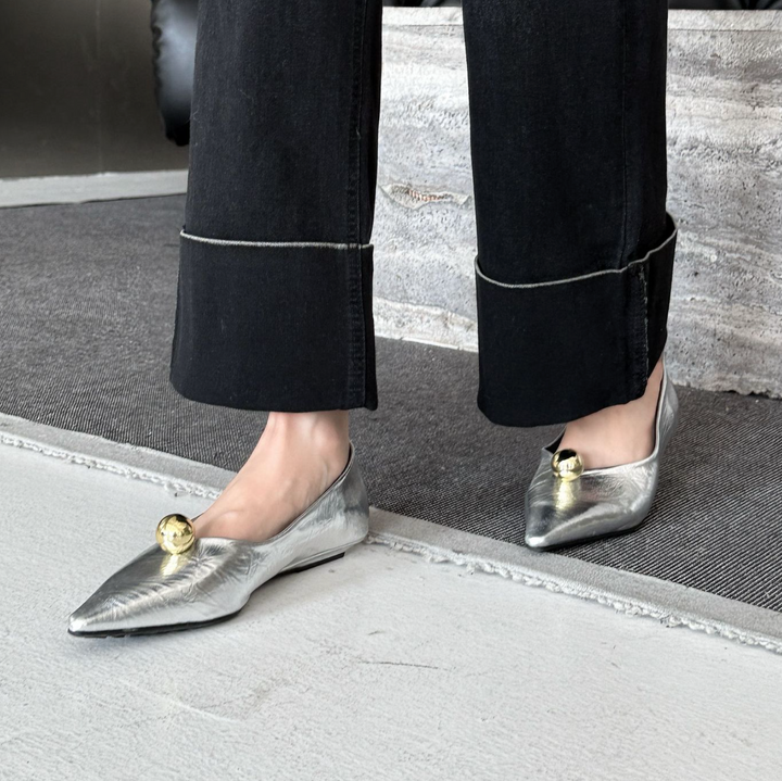 pointed black flats with gold dome detail - VEIRA