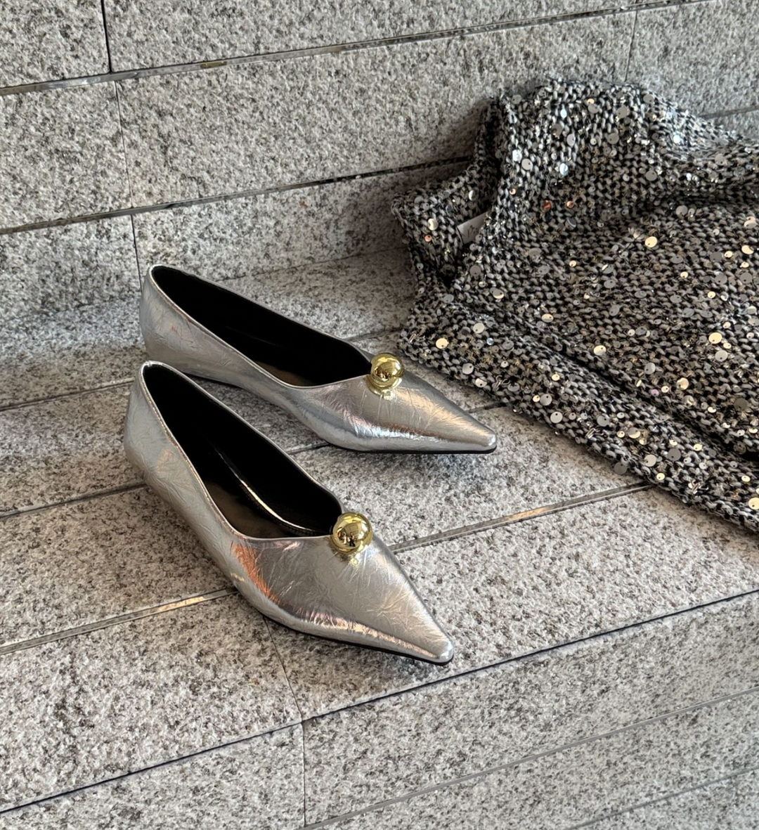 pointed black flats with gold dome detail - VEIRA