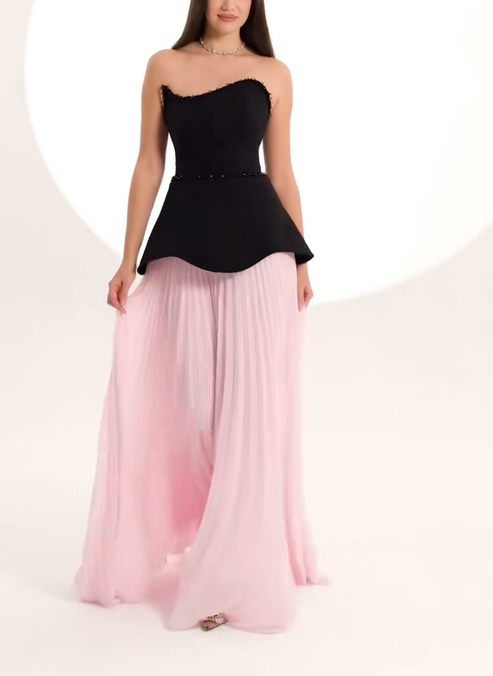 Strapless pleated dress with sculpted bodice – NOIR ROSE-1