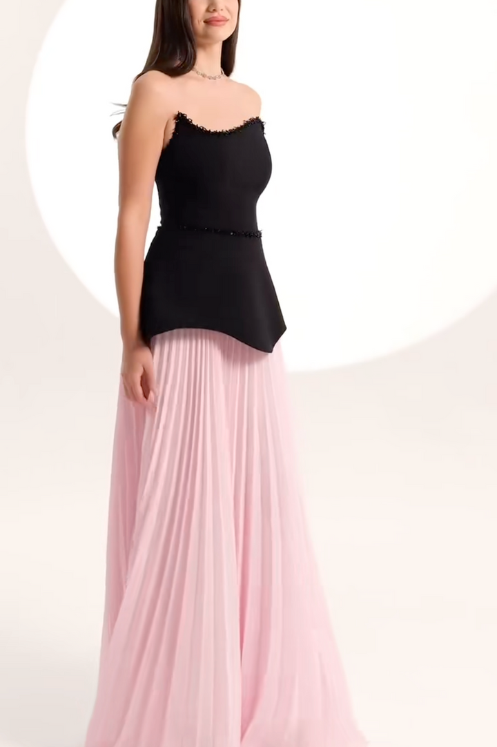 Strapless pleated dress with sculpted bodice – NOIR ROSE-1