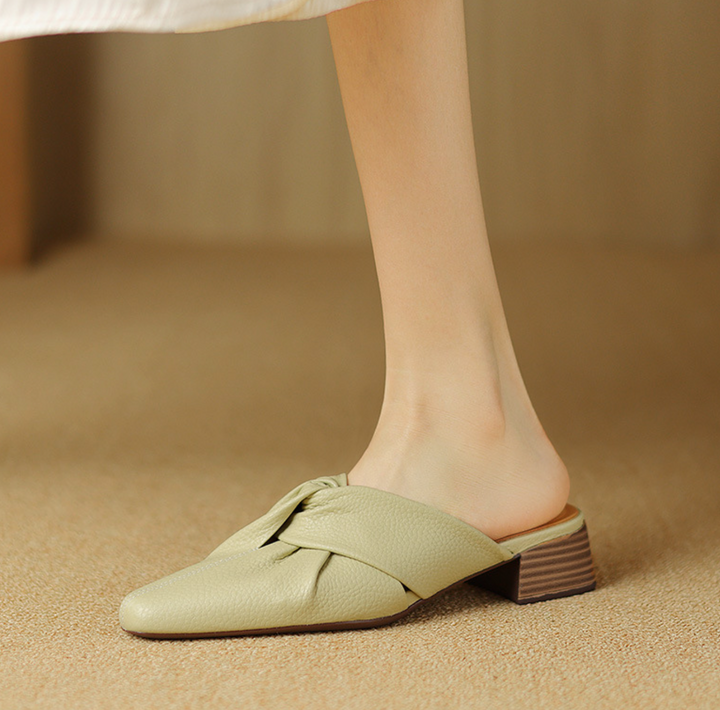 knotted faux leather mules with stacked block heels – AVIA