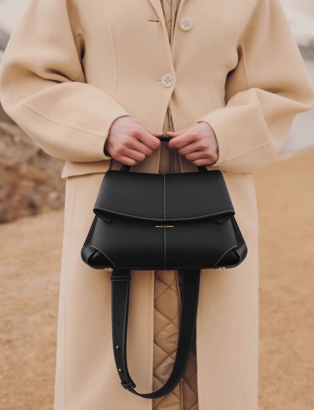 folded flap leather top-handle bag – VERA