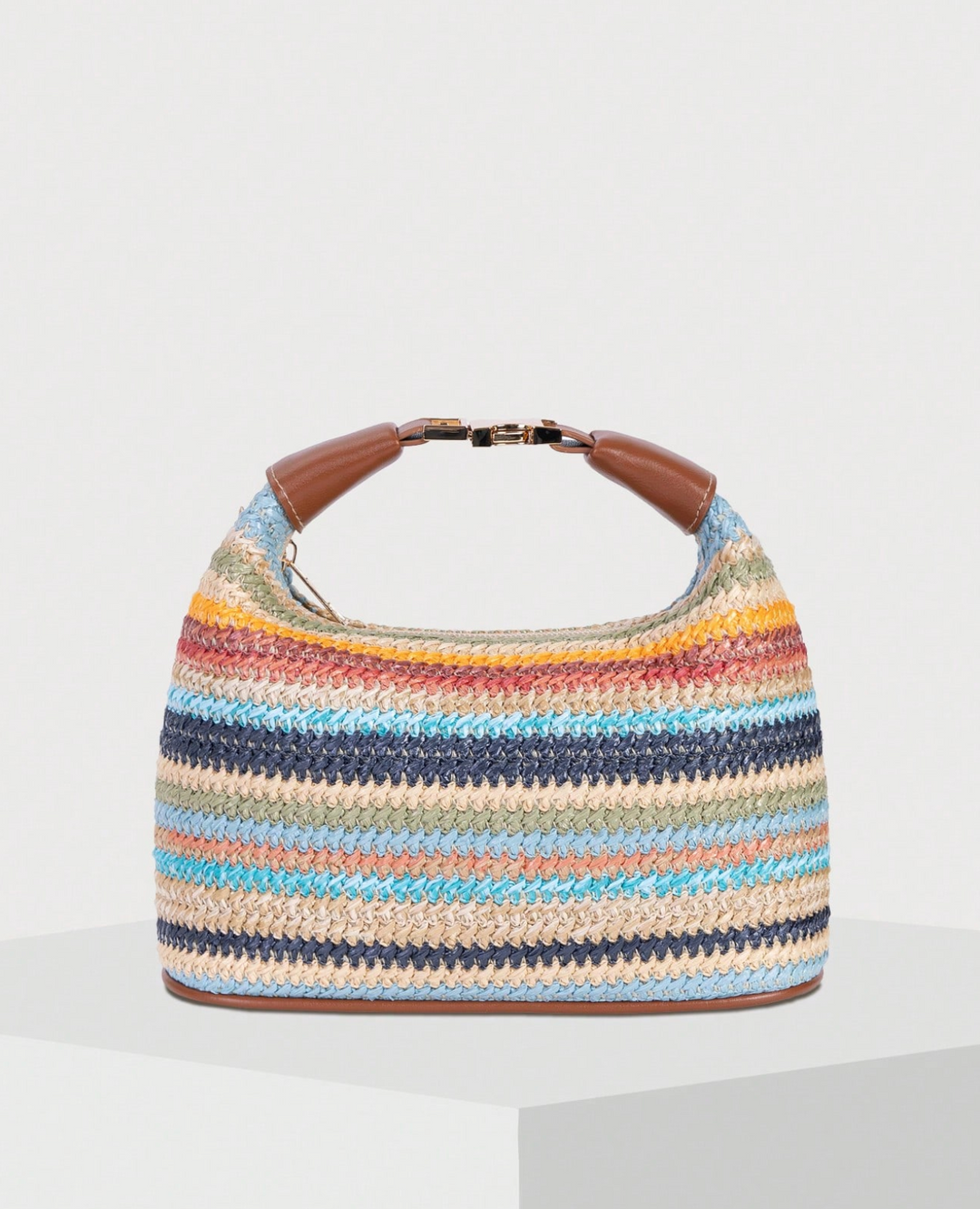 structured straw shoulder bag with leather strap – SIENNA