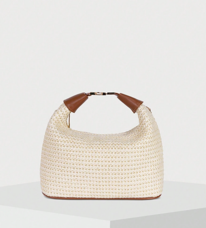 structured straw shoulder bag with leather strap – SIENNA