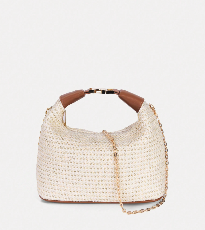 structured straw shoulder bag with leather strap – SIENNA