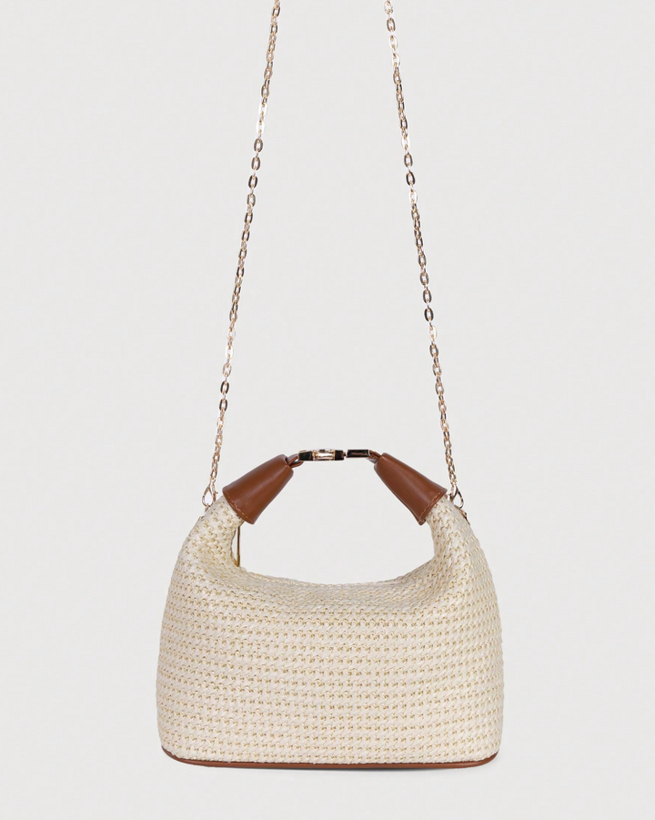 structured straw shoulder bag with leather strap – SIENNA
