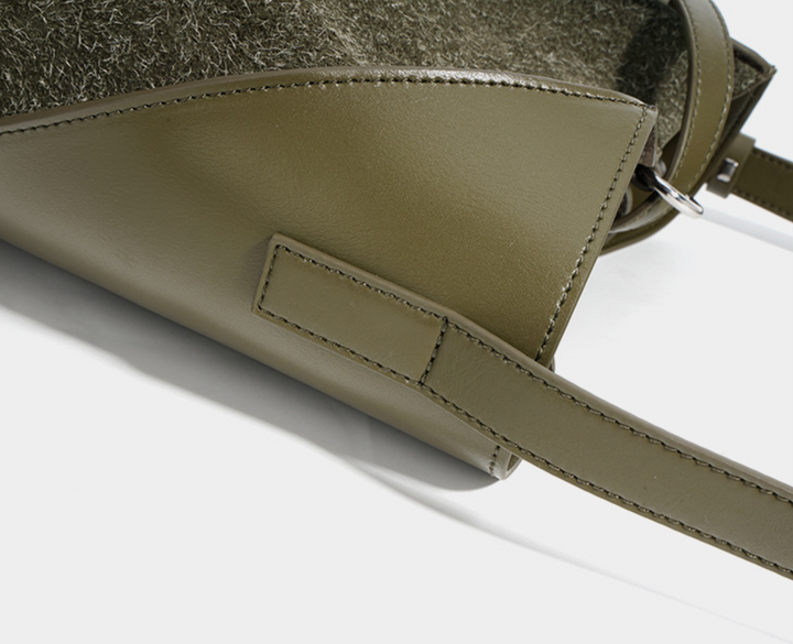 asymmetrical bucket bag with felt panel – SAGE