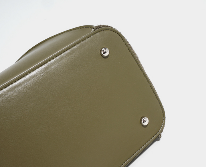 asymmetrical bucket bag with felt panel – SAGE