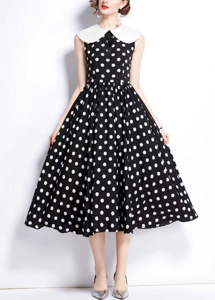 sleeveless polka dot dress with white peter pan collar – LOTTIE